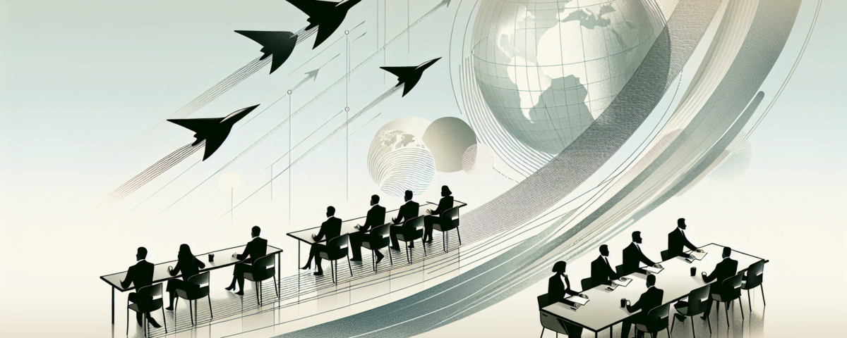 a wide, clean, and professional digital illustration. The image should have a sleek, modern aesthetic, suggesting a minimalist and sophisticated style which is ideal for a professional article header. It is meant to visually represent the concept of 'Navigating the Currents of Change: Essential Leadership Strategies for Steering Teams through Transformative Times'. Use a background with soft, muted colors to ensure subtlety. However, no text should be printed on the image.