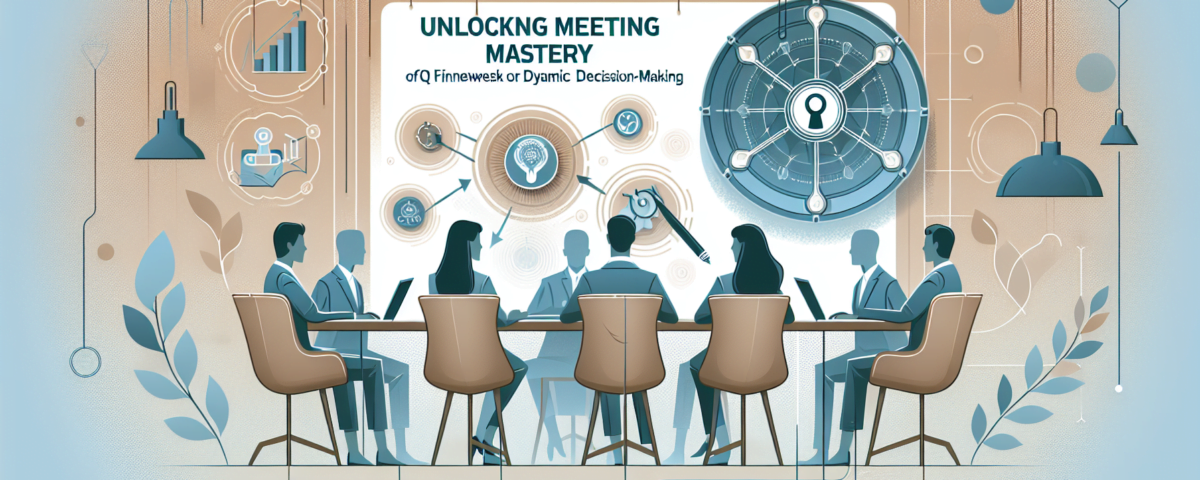 a wide, professional digital illustration suitable as a feature image for an article. The design should convey the concept of 'Unlocking Meeting Mastery: The OFQ Framework for Dynamic Decision-Making'. Emphasize a sleek, modern look, with subtlety being key in the background which uses soft, muted colors. The style is minimalist, sophisticated imaging it as the perfect header for a professional article. Note that there should be no text printed on the image.