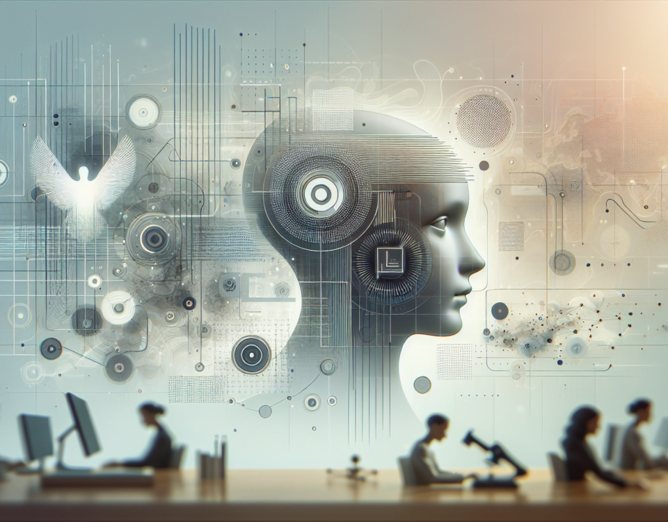 a wide, clean, and professional digital illustration that exudes a sleek and modern aesthetic. The design should be minimalist and sophisticated, suitable for a professional article header. The subject of the illustration is 'Embracing AI Reasoning: A Vision Beyond Human Limits in Law and Logic'. The image should hint at the intersection of technology, particularly artificial intelligence, and the fields of law and logic. Utilize subtle, soft, and muted colors for the background, making sure it does not distract from the main themes. No text should be included in the image.