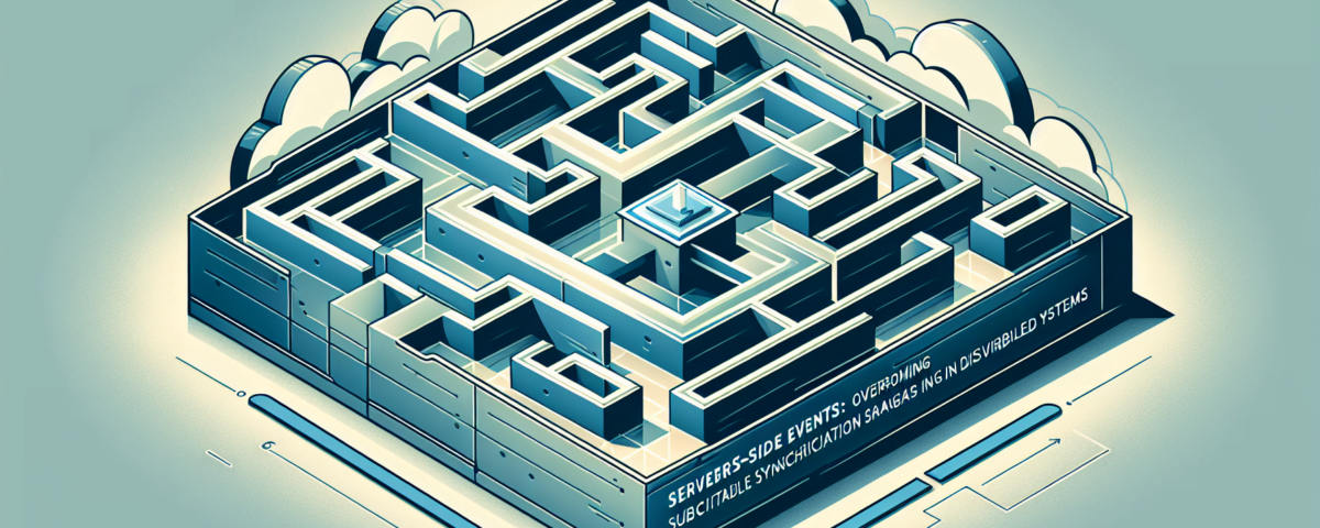 a wide, clean, and professional digital illustration suitable as a feature image for an article. The design should represent the concept of navigating through a complex maze signifying 'Server-Side Events: Overcoming Subtitle Synchronization Snags in Distributed Systems'. The art should have a sleek, modern look. The background should be subtle, using soft, muted colors. Emphasize on a minimalist and sophisticated style that's perfect for a professional article header. Remember, no text should be printed on the image.