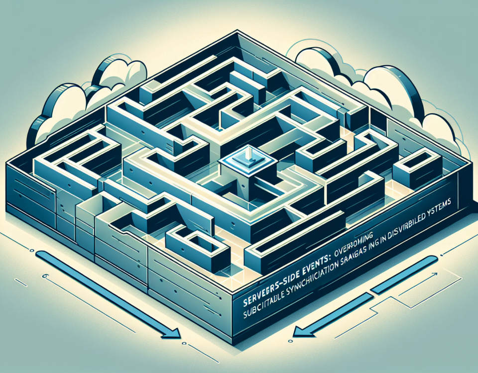 a wide, clean, and professional digital illustration suitable as a feature image for an article. The design should represent the concept of navigating through a complex maze signifying 'Server-Side Events: Overcoming Subtitle Synchronization Snags in Distributed Systems'. The art should have a sleek, modern look. The background should be subtle, using soft, muted colors. Emphasize on a minimalist and sophisticated style that's perfect for a professional article header. Remember, no text should be printed on the image.