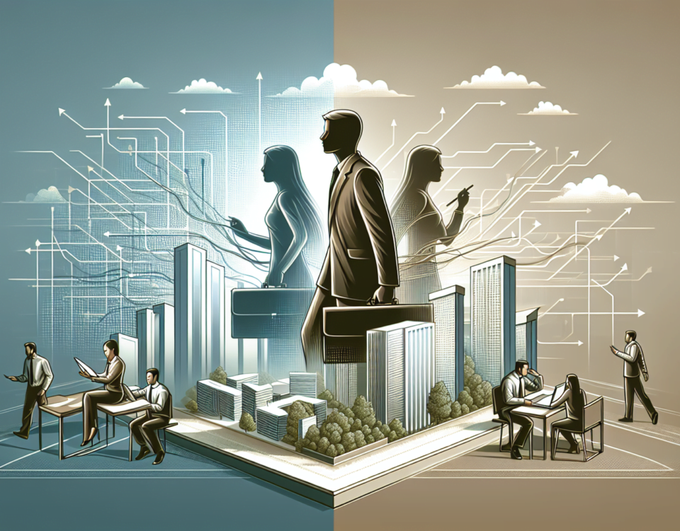 a wide, clean, professional digital illustration suitable to serve as the top image of a comprehensive guide. Imagine this illustration to represent the transformation of networking dread into success, as viewed through the insight of an executive from a major technology corporation. The design should encapsulate a sleek, modern look. The background should be subtle, using soft, muted colors. The overall style should communicate through a minimalist, sophisticated aesthetic, appropriate for a professional article header.