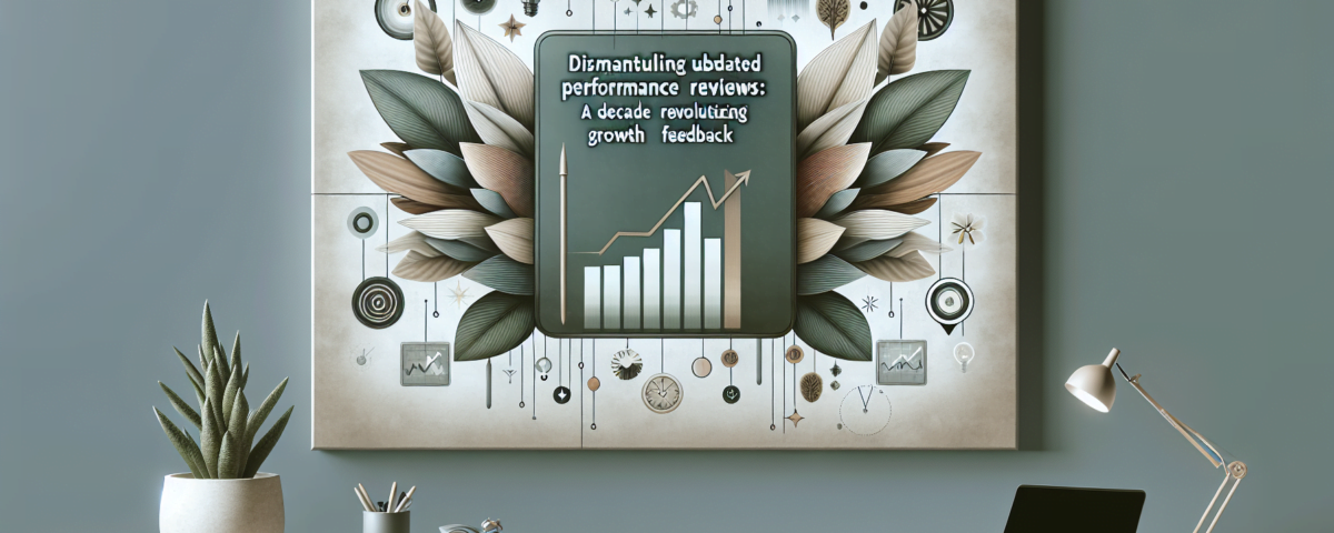 a wide, professional digital illustration suitable for a sophisticated article. The artwork should have a sleek and modern aesthetic, with a minimalist style. The background should have soft and muted colors, subtly suggesting a workspace setting. Incorporate elements that represent 'growth', 'feedback', and the concept of 'revolutionizing', while ensuring the atmosphere remains clean and refined. This image should subtly encapsulate the theme of 'Dismantling Outdated Performance Reviews: A Decade of Revolutionizing Growth Feedback'. No text should be included in the image.