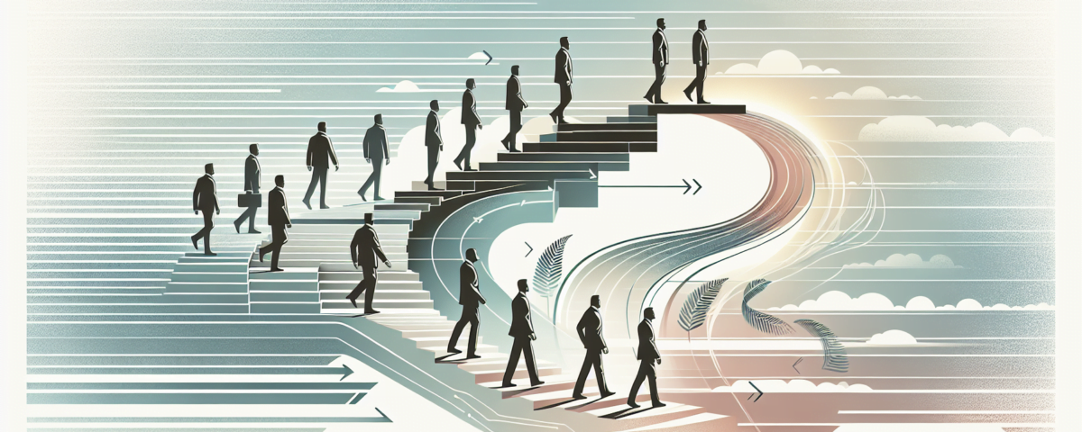 a wide, professional digital illustration suitable for a feature article. The image should reflect the theme of 'Corporate Evolution', transitioning from redundant hierarchies to dynamic relevance. The design should be modern, featuring subtle soft and muted colors. The overall style is minimalist and sophisticated, reflecting the nuance of a professional setting but with a touch of dynamism to represent relevance. No text should be present in the image.