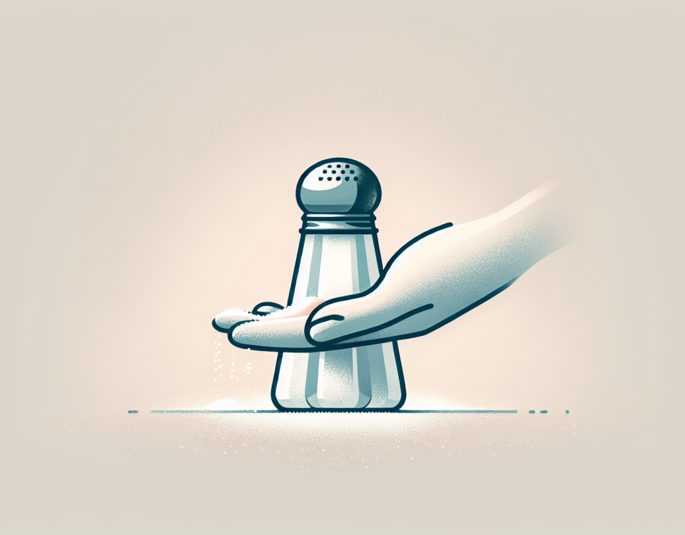 a wide, sleek digital illustration that would be suitable as a feature image for a professional article. The dominant theme should be transformational leadership, symbolized by a steadfast, subtly shaded salt shaker. The salt shaker should look like it's gently guiding small salt grains. The overall aesthetic should be minimalist and sophisticated, using soft, muted colors for the background. The imagery should give a modern, clean look that is perfect for an article header. Please ensure that no text is printed on the image.
