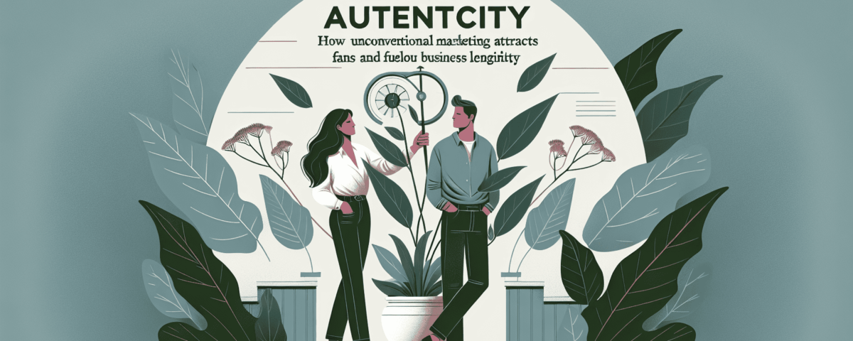 a digital illustration that conveys the concept of 'Embracing Authenticity: How Unconventional Marketing Attracts True Fans and Fuels Business Longevity'. The illustration should be wide, clean, and professional, suitable as a feature image for an article. Maintain a sleek, modern look with a minimalist and sophisticated style. Use a subtle background with soft, muted colors. Despite the text reference, do not include any text in the illustration. The design elements should articulate the article's theme in a visually engaging manner.