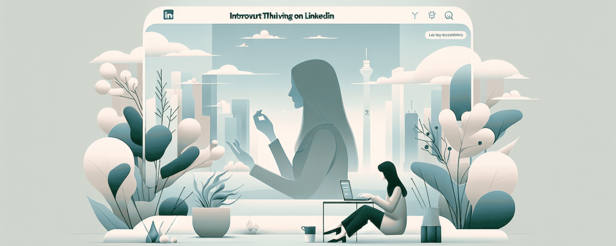 a sophisticated digital illustration that evokes the experience of an introvert thriving on LinkedIn, rendered with muted colors and minimalist elements. The image should have a sleek, modern aesthetic, exhibiting a sense of professionalism. It should be wide and clean, suitable for an article's header image. The background should incorporate soft, subtle shades that lend an understated elegance to the design. Remember, no text should be included within the image. Let the visuals alone symbolize 120 days of posting, generating leads, and learning valuable lessons.